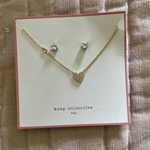 Never worn- heart necklace and stud set